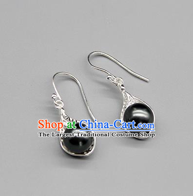 Chinese Traditional Mongolion Ethnic Black Pearl Ear Accessories Mongol Nationality Handmade Earrings for Women