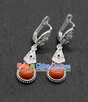 Chinese Traditional Ethnic Wedding Coral Stone Ear Accessories Mongolion Nationality Earrings for Women