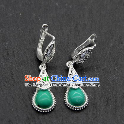 Chinese Traditional Ethnic Wedding Green Ear Accessories Mongolion Nationality Earrings for Women