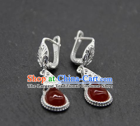Chinese Traditional Ethnic Wedding Agate Ear Accessories Mongolion Nationality Earrings for Women