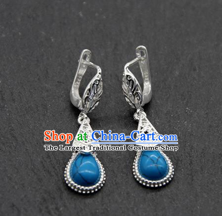 Chinese Traditional Ethnic Wedding Blue Ear Accessories Mongolion Nationality Earrings for Women