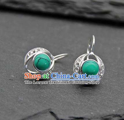 Chinese Traditional Tibetan Ethnic Green Ear Accessories Zang Nationality Earrings for Women