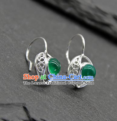 Chinese Traditional Tibetan Ethnic Green Agate Ear Accessories Zang Nationality Earrings for Women