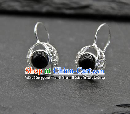 Chinese Traditional Tibetan Ethnic Black Ear Accessories Zang Nationality Earrings for Women
