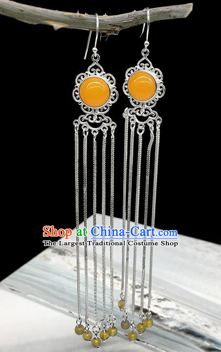 Traditional Chinese Mongolian Ethnic Ceregat Earring Mongol Nationality Sliver Tassel Ear Accessories for Women