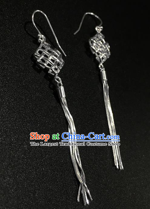 Traditional Chinese Mongolian Ethnic Sliver Tassel Earring Mongol Nationality Ear Accessories for Women