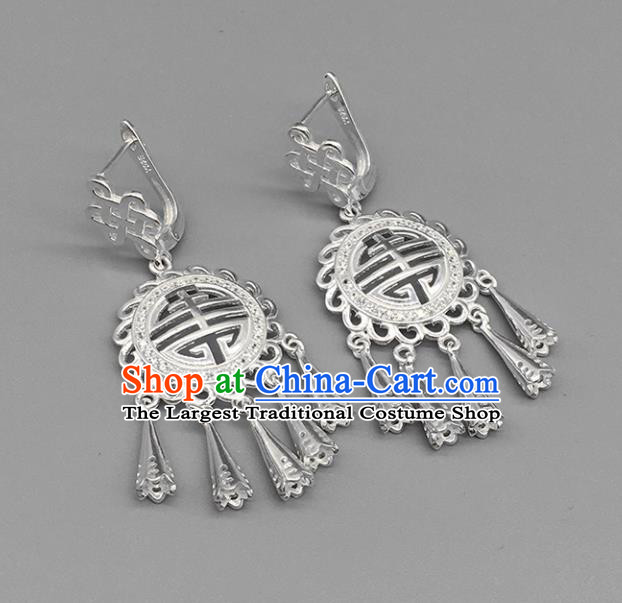 Traditional Chinese Mongolian Ethnic Sliver Carving Earring Mongol Nationality Ear Accessories for Women