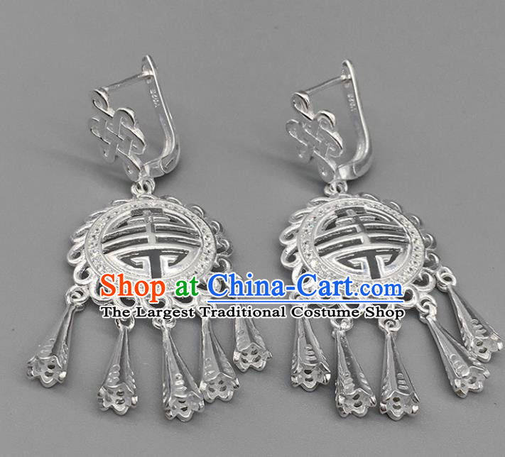 Traditional Chinese Mongolian Ethnic Sliver Carving Earring Mongol Nationality Ear Accessories for Women