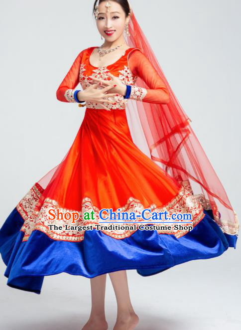 Asian India Traditional Bollywood Costumes South Asia Indian Belly Dance Red Dress for Women