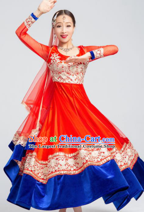 Asian India Traditional Bollywood Costumes South Asia Indian Belly Dance Red Dress for Women