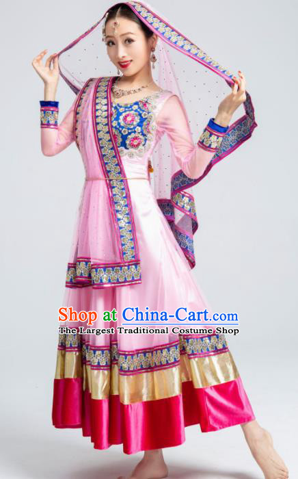 Asian India Sari Traditional Bollywood Costumes South Asia Indian Princess Belly Dance Pink Dress for Women