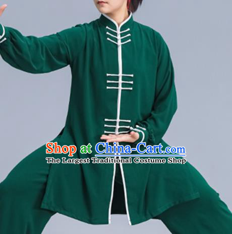 Asian Chinese Martial Arts Wushu Costume Traditional Tai Ji Kung Fu Training Green Uniform for Women