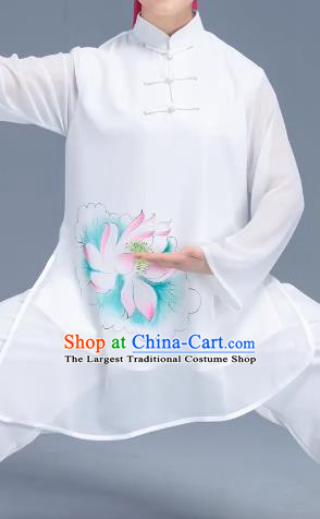 Asian Chinese Traditional Martial Arts Costume Tai Ji Kung Fu Training Printing Lotus Uniform for Women