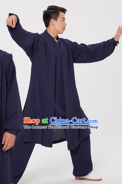 Asian Chinese Traditional Martial Arts Kung Fu Costume Tai Ji Navy Clothing for Men