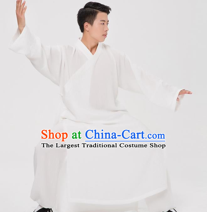 Asian Chinese Traditional Martial Arts Kung Fu Costume Tang Suit Tai Ji White Robe for Men