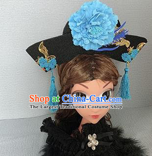 Traditional Chinese Ancient Palace Blue Peony Hair Clasp Qing Dynasty Princess Hair Accessories for Women