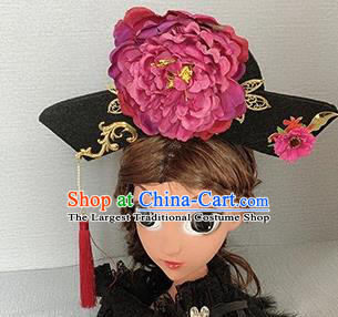 Traditional Chinese Ancient Palace Rosy Peony Hair Clasp Qing Dynasty Princess Hair Accessories for Women