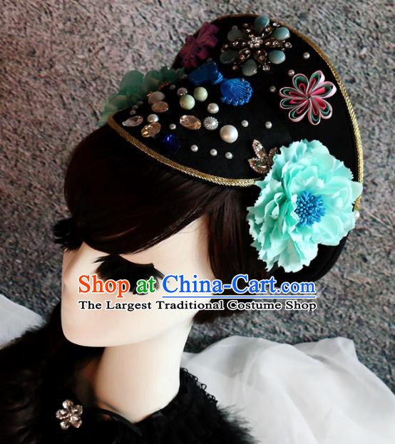 Chinese Ancient Palace Queen Hat Headwear Traditional Qing Dynasty Manchu Hair Accessories for Women