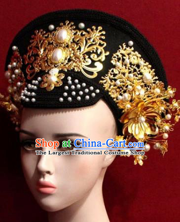 Chinese Ancient Manchu Empress Headwear Golden Hat Traditional Qing Dynasty Queen Hair Accessories for Women
