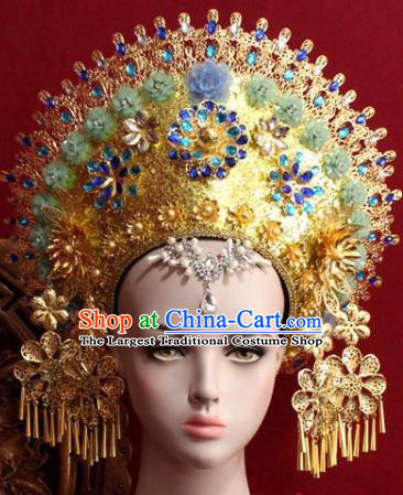 Handmade Thailand Traditional Hair Accessories Ancient Queen Green Flowers Royal Crown for Women