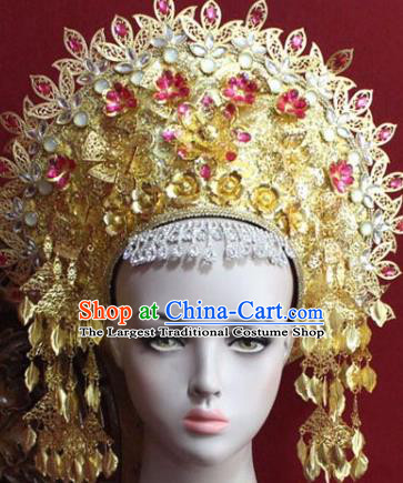 Handmade Thailand Traditional Hair Accessories Ancient Queen Rosy Crystal Royal Crown for Women