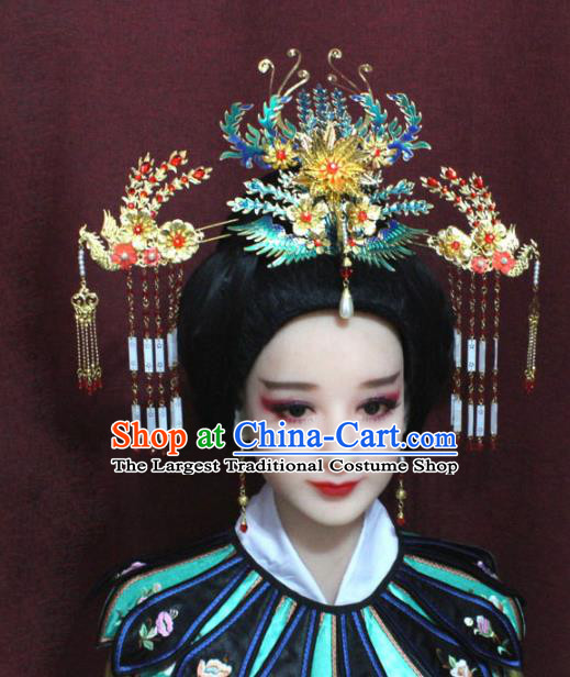 Chinese Ancient Imperial Consort Cloisonne Phoenix Headwear Traditional Qing Dynasty Manchu Queen Hair Accessories for Women