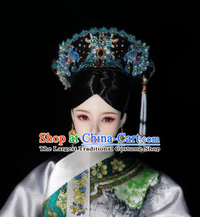 Chinese Ancient Qing Dynasty Manchu Queen Cloisonne Headwear Traditional Palace Hair Accessories for Women