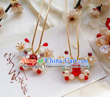 Chinese Ancient Princess Pearls Butterfly Hairpins Traditional Palace Hair Accessories for Women