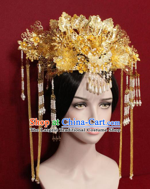 Chinese Ancient Queen Tassel Phoenix Coronet Hairpins Traditional Palace Wedding Hair Accessories for Women