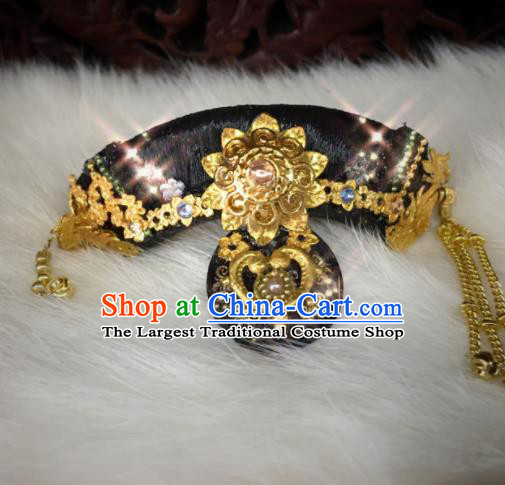 Chinese Ancient Manchu Imperial Consort Tassel Headwear Traditional Qing Dynasty Palace Hair Accessories for Women
