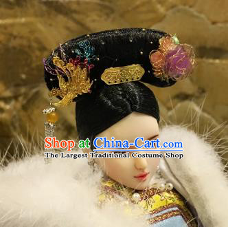 Chinese Ancient Manchu Imperial Consort Phoenix Headwear Traditional Qing Dynasty Palace Hair Accessories for Women