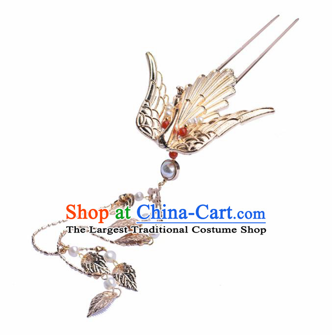 Chinese Ancient Princess Golden Crane Tassel Hairpins Traditional Hanfu Hair Accessories for Women