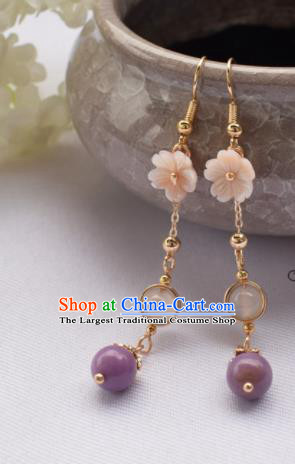 Chinese Ancient Princess Ear Accessories Traditional Hanfu Purple Bead Tassel Earrings for Women