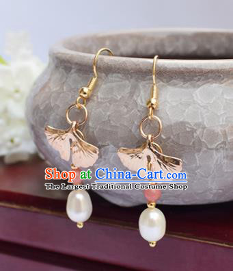 Chinese Ancient Princess Ear Accessories Traditional Hanfu Ginkgo Leaf Tassel Earrings for Women