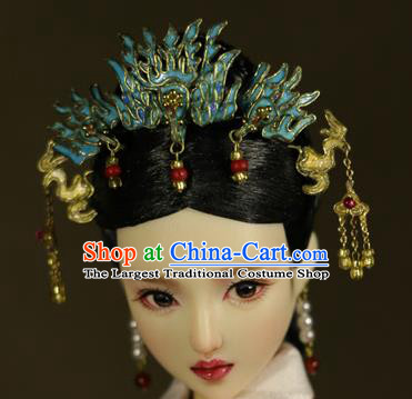 Chinese Ancient Empress Cloisonne Phoenix Hairpins Headwear Traditional Qing Dynasty Palace Manchu Queen Hair Accessories for Women