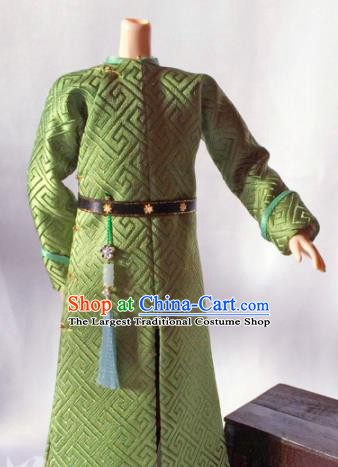 Chinese Qing Dynasty Manchu Prince Green Clothing Ancient Nobility Childe Embroidered Historical Costume for Men