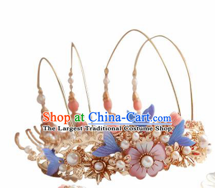 Chinese Ancient Princess Tassel Shell Phoenix Coronet Hairpins Traditional Hanfu Hair Accessories for Women