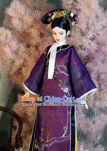 Chinese Qing Dynasty Manchu Imperial Concubine Purple Qipao Dress Ancient Imperial Consort Embroidered Historical Costume for Women