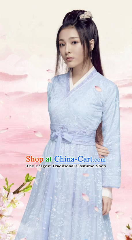 Traditional Chinese Northern and Southern Dynasties Blue Hanfu Dress Ancient Swordswoman Embroidered Historical Costume for Women