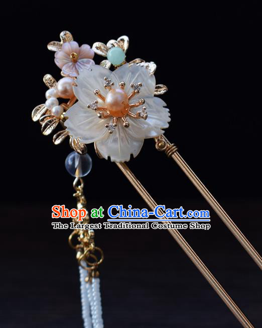 Chinese Ancient Princess Palace Shell Flower Hairpins Traditional Handmade Hanfu Hair Accessories Complete Set for Women