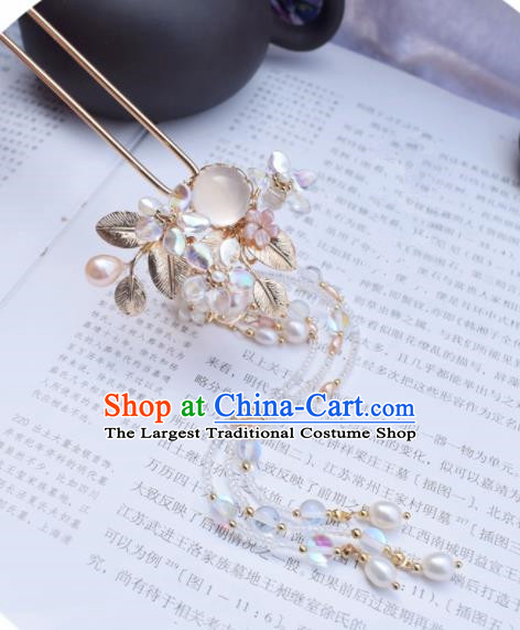 Chinese Ancient Princess Palace Opal Pearls Tassel Hairpins Traditional Handmade Hanfu Hair Accessories for Women