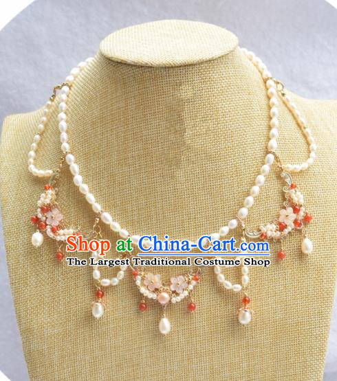 Handmade Chinese Hanfu Pearls Tassel Necklace Traditional Ancient Princess Necklet Accessories for Women