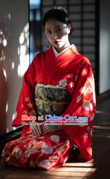 Japanese Handmade Kimono Japan Traditional Yukata Red Dress for Women