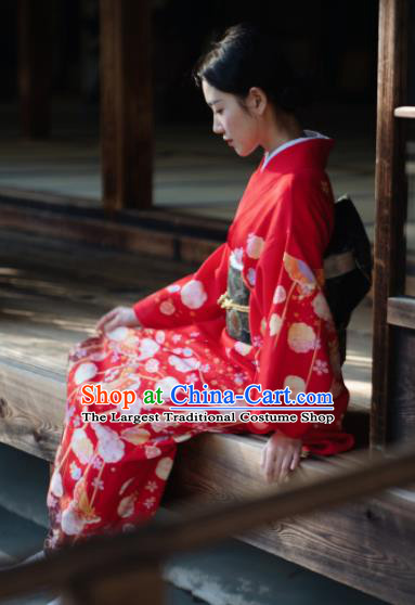 Japanese Handmade Kimono Japan Traditional Yukata Red Dress for Women