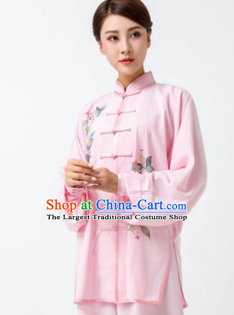 Chinese Traditional Tai Chi Printing Pink Costume Martial Arts Uniform Kung Fu Wushu Clothing for Women