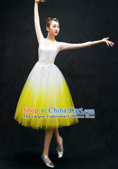 Chinese Classical Dance Costume Traditional Modern Dance Yellow Veil Dress for Women
