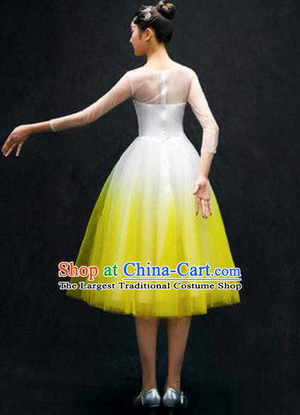 Chinese Classical Dance Costume Traditional Modern Dance Yellow Veil Dress for Women