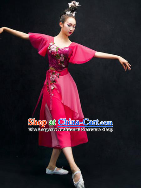 Chinese Classical Dance Costume Traditional Modern Dance Rosy Dress for Women