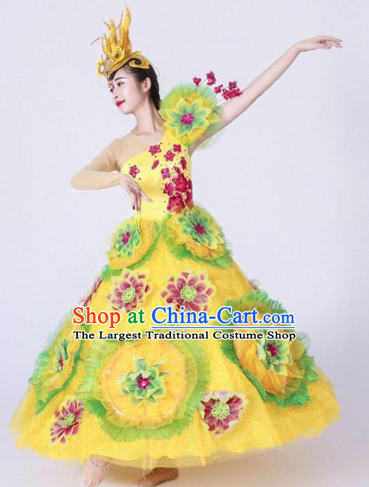 Chinese Spring Festival Gala Classical Dance Costume Traditional Opening Dance Yellow Dress for Women