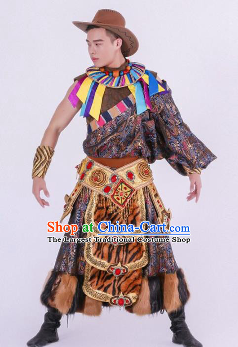 Chinese Zang Nationality Ethnic Dance Costume Traditional Tibetan Minority Dance Robe for Men